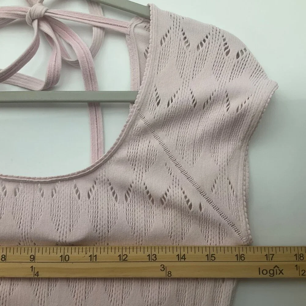 Free People Medium Robin Seamless Maxi Dress Pastel Pink Knit Ribbed Feminine - Picture 8 of 15